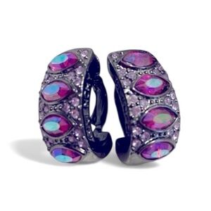 Vintage Givenchy Clip On Earrings in Gunmetal and Purple Rhinestones